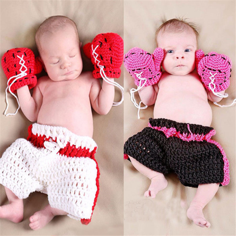 Baby Clothing Designer - 手作りかぎ針編み新生児男の子写真撮影服ボクサーチャンピオンコスチュームデザイン 0-3 ヶ月 2 色