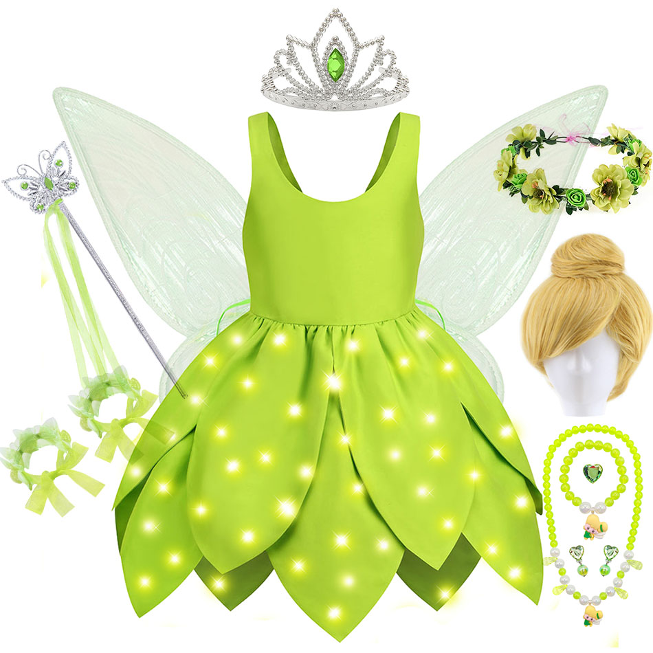 Baby Clothing For Girls - 女の赤ちゃんティンカーベル妖精ドレス子グリーンリーフモデリングフォレストエルフコスプレ衣装幼児コスプレハロウィンカーニバル衣装