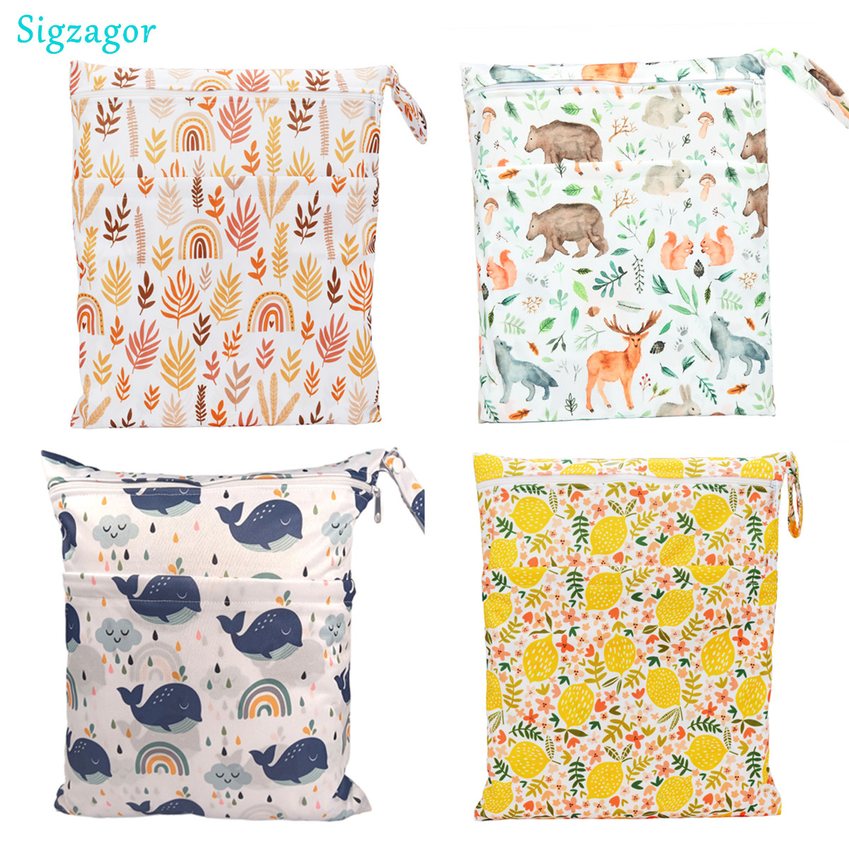 Baby Clothing Cupboard - [Sigzagor] ウェットドライバッグ 2 つのジッパー付き 赤ちゃんのおむつ用 防水