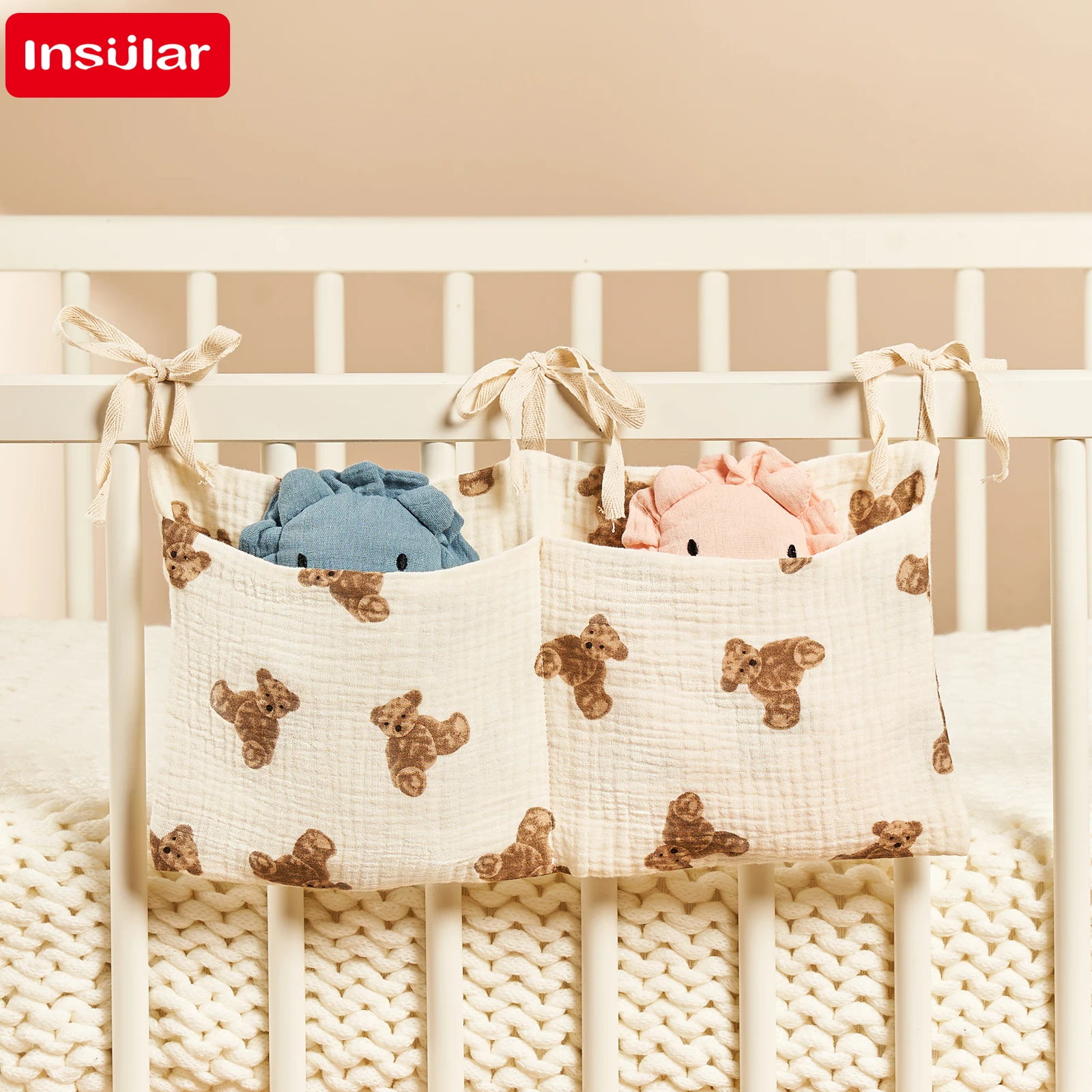 Baby Clothing For Bed - 純粋な綿のベッドサイドハンガー,おむつオーガナイザー,ベビーベッド,2ポケット,衣類収納