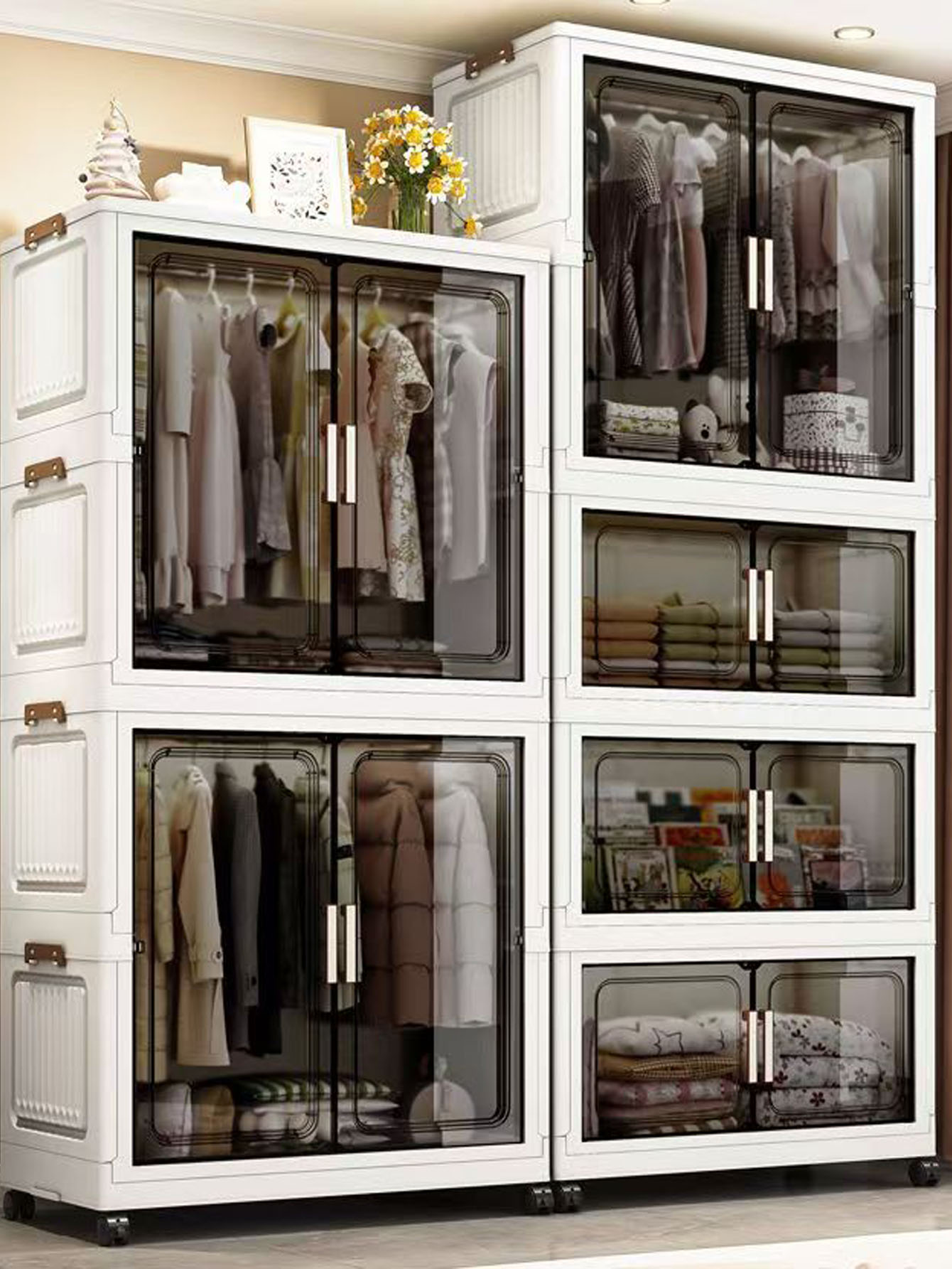 Baby Clothing Cupboard - 厚みのある折りたたみ式収納キャビネット ベビーワードローブ 子供用プラスチックワードローブ 家庭用プラスチック収納キャビネット 衣類整理