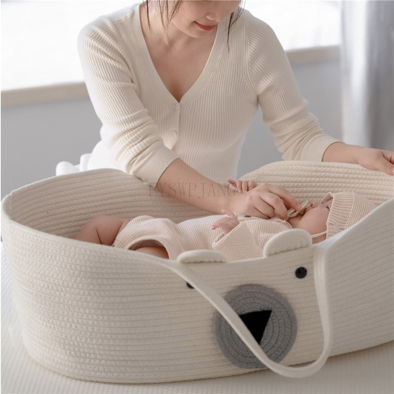 Baby Clothing For Bed - イン北欧スタイル大型ベビーキャリーバスケット衣類収納ボックスポータブル純綿織ベビーバスケットアウトポータブルベビーベッド