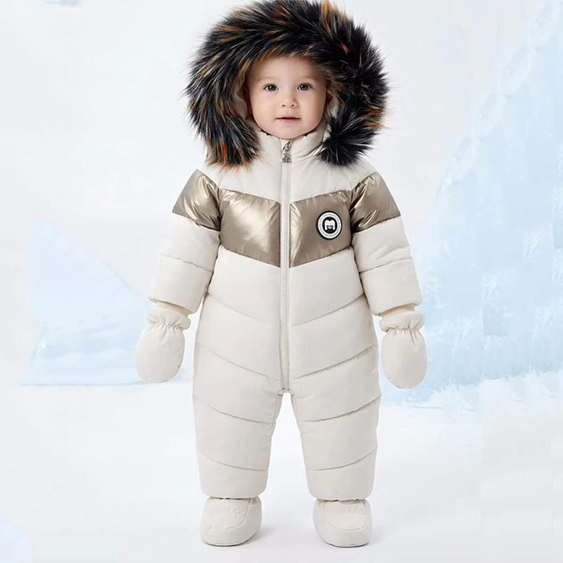 Baby Clothing Winter - 冬新生児ロンパース手袋付き暖かい厚みのある女の赤ちゃん服フード付き男の子ジャンプスーツ子供服セット 0-18 ヶ月