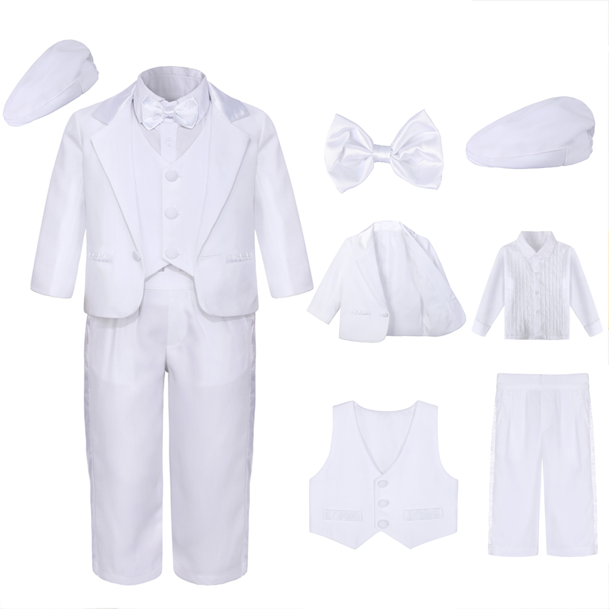 男の子の長袖のtuxedo衣装、帽子、幼児の結婚式のスーツ、 - Baby Clothing Designer のレビューと価格