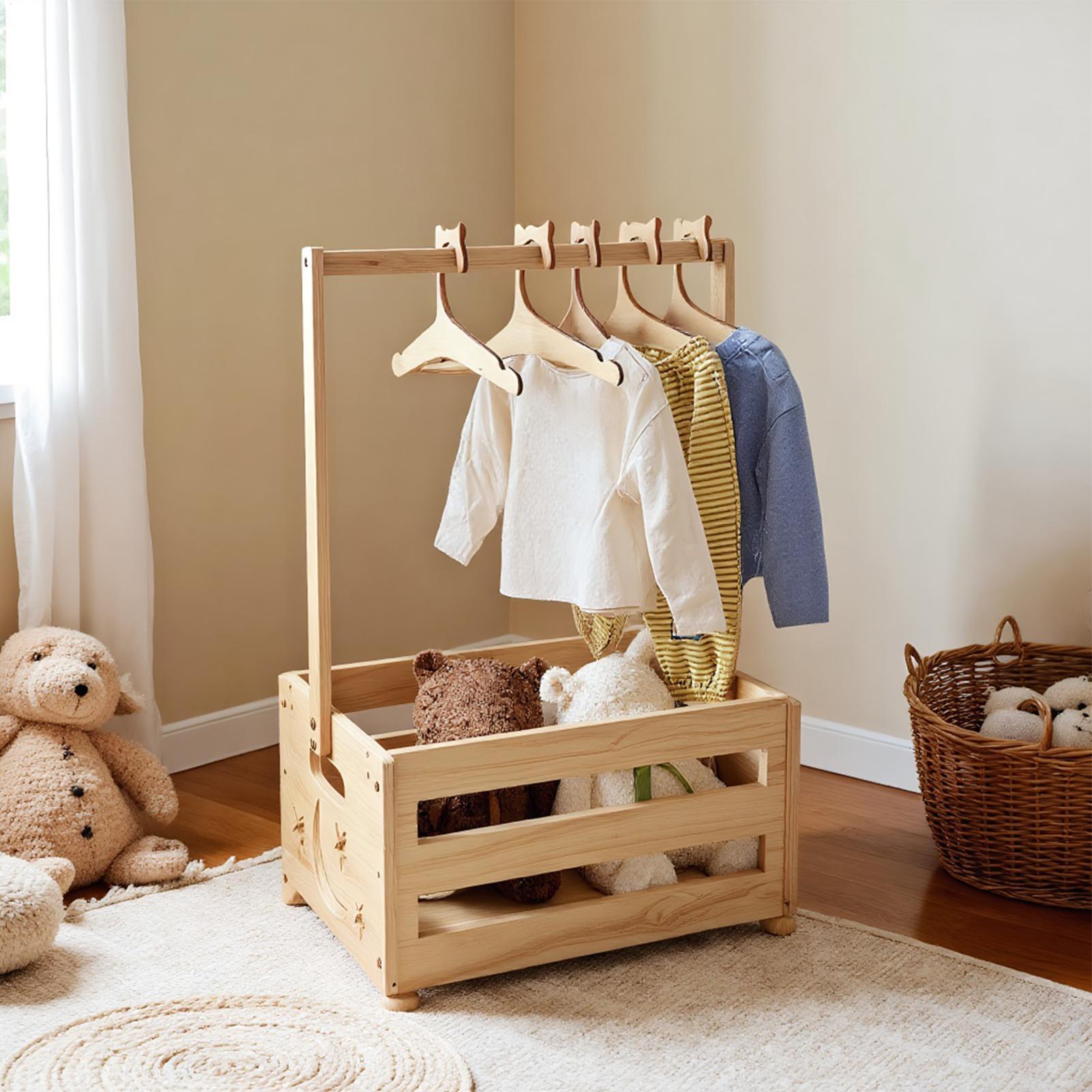 ベビー服収納ボックス、5本のハンガー付き木製おむつ収納ラック - Baby Clothing Rack For Baby Shower のレビューと価格