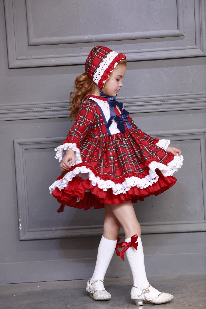 女の赤ちゃん秋冬クリスマス赤チェック柄ヴィンテージスペインポ - Baby Clothing Winter のレビューと価格