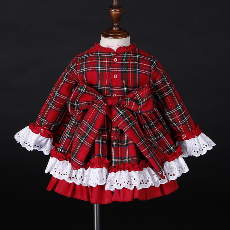 女の赤ちゃん秋冬クリスマス赤チェック柄ヴィンテージスペインポ - Baby Clothing Winter のレビューと価格